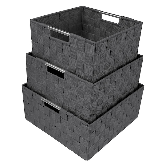 Sorbus 3 Piece Stackable Woven Basket Organizer Set with Built-In Carry Handles - Stylish Storage for any room in the household - Gray